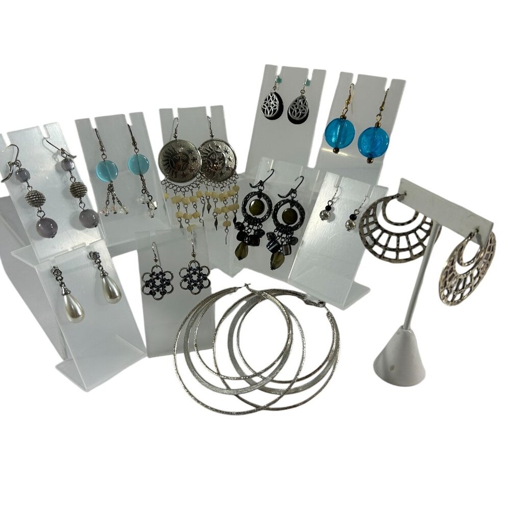 Mixed Lot 11 Earrings Dangle Hoops Beaded Silver Tone Boho Faux Pearl
